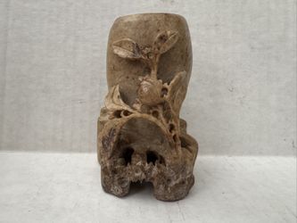 antique Chinese hand carved floral soapstone vase