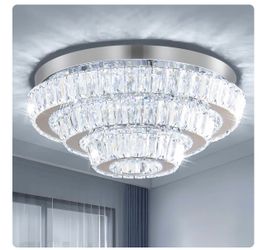 Modern LED Crystal Chandelier 3-Tier LED Ceiling Light Round Ceiling Flush Mounted Chandelier Light Fixure for Dinning Room Bedroom Living Room (Cool 
