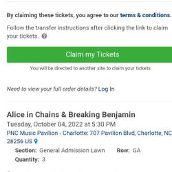 3 Tickets To See Alice And Chains And Breaking Benjam And More!