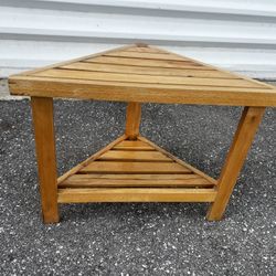 Solid Wooden Two Tier Corner Stool Plant Stand Shelf! Good condition!  23x12x16.5in