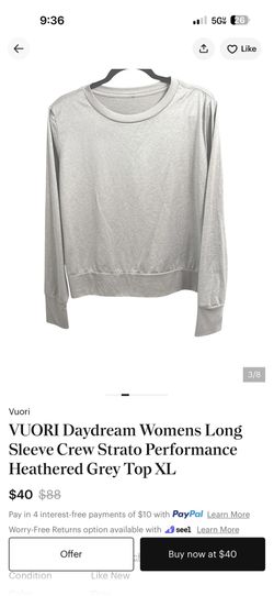 VUORI Daydream Womens Long Sleeve Crew Strato Performance Heathered Grey Top - Small