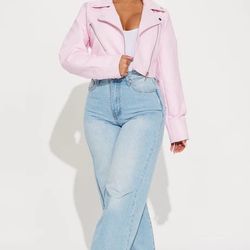 Fashion nova pink leather moto jacket / chamarra rosa