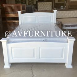 White Full Bed And  Memory Foam Mattress 