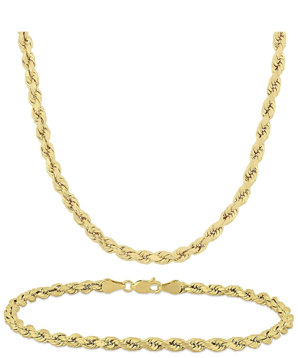 10k Gold Rope Chain And Bracelet Set 