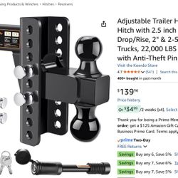 Adjustable Trailer Hitch -Drop Hitch-Tow Hitch with 2 inch Ball Hitches for Trucks, 20,000 LBS GTW, Trailer Hit