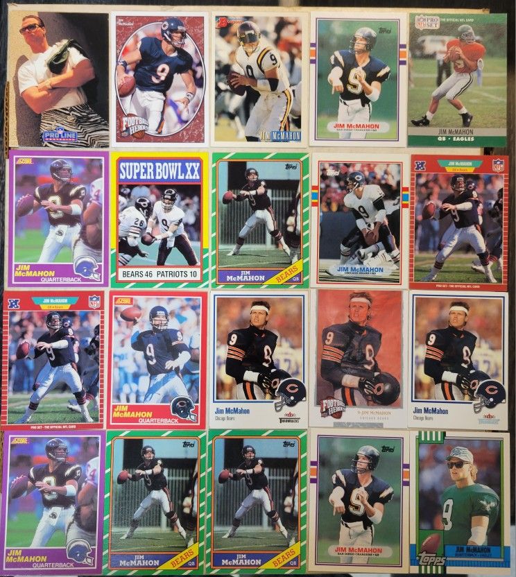 (20) Jim McMahon Football Card Lot Chicago Bears