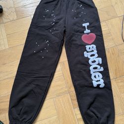 “I Love Sp5der” Black Puff Print Sweatpants – Star Graphic – Size L Authentic 