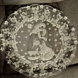 Vintage Mikasa Large Glass Santa's Choir Serving Hostess Platter Angels 15"