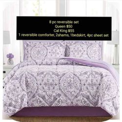8 PC Comforter Set. Includes Sheets. Queen Or Cal King 