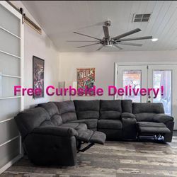 Free Curbside Delivery! Grey Sectional Couch With Recliners
