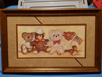 Vintage Framed Teddy Bear Print by June Freiman