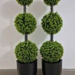 PAIR of Faux 3-Ball Boxwood Topiaries in 16" Planters (2 for $120) @ Lasting Creations