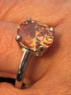 Silver Solitaire Ring with Champagne Stone