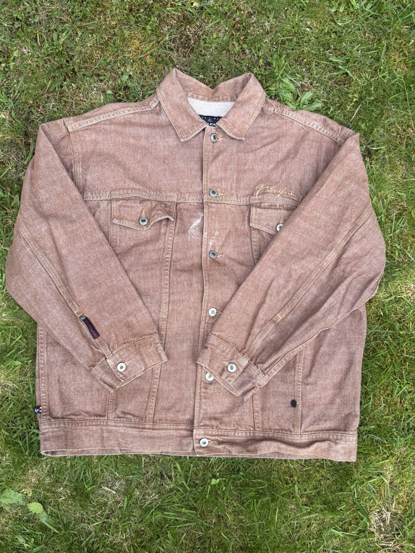 Phat Farm Jacket Mens Xlarge Brown Denim Trucker Skater Hip Hop Rap Y2K