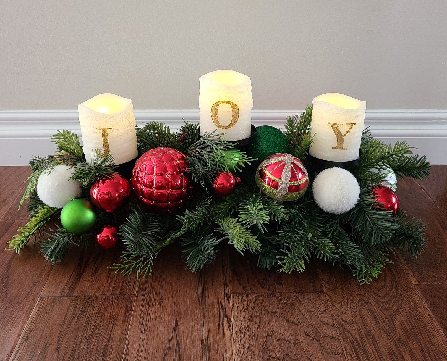 Christmas Holiday Candle Holder With Christmas JOY Flameless Candles