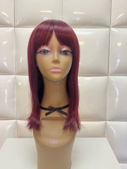 Synthetic hair wig-brand new $40-dark burgundy-cosplay costume dress up Halloween-Peluca color vino nueva con fleco