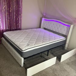 LED Queen Size Bed Frame with 4 Drawers