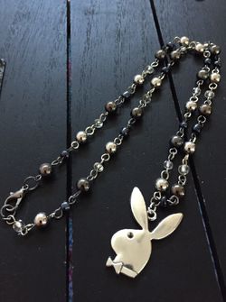 18” Designer Metallic Ball and Bead Necklace with Playboy Bunny Pendant