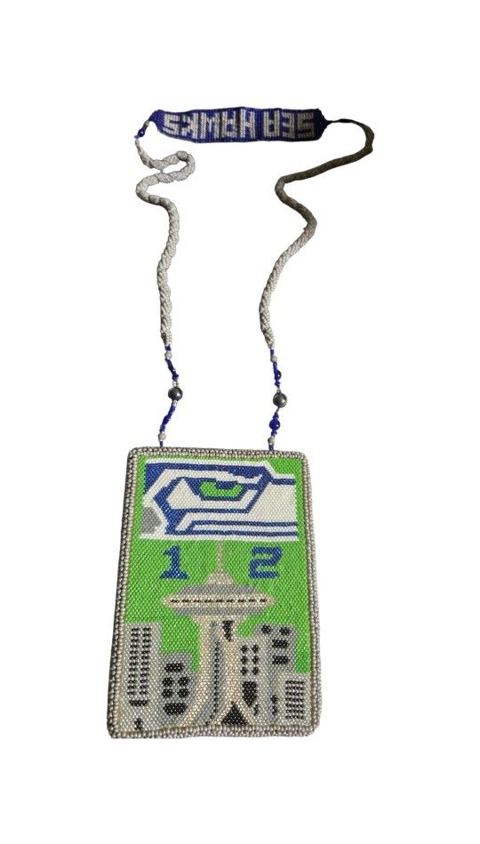 Handmade Seattle Seahawks Beaded Medallion Necklace – 12th Man, Space Needle 19"