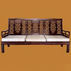 Solid Rosewood Sofa, Asian Hand-Carved Vintage