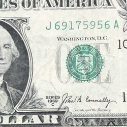 Vintage 1969C $1 Dollar Bill