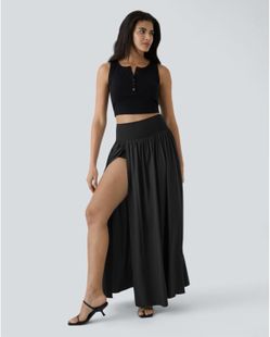 Breezeful High Waisted Split 2-in-1 Flowy Quick Dry Maxi Casual Skirt