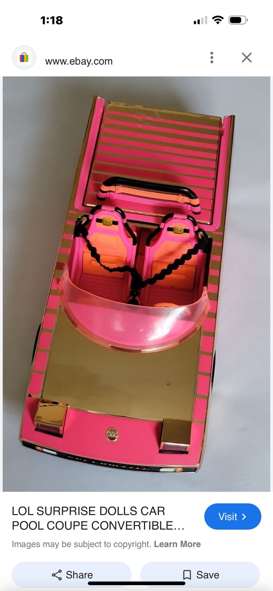 LOL SURPRISE DOLLS CAR POOL COUPE CONVERTIBLE PINK GOLD LIGHTS TURN ON!