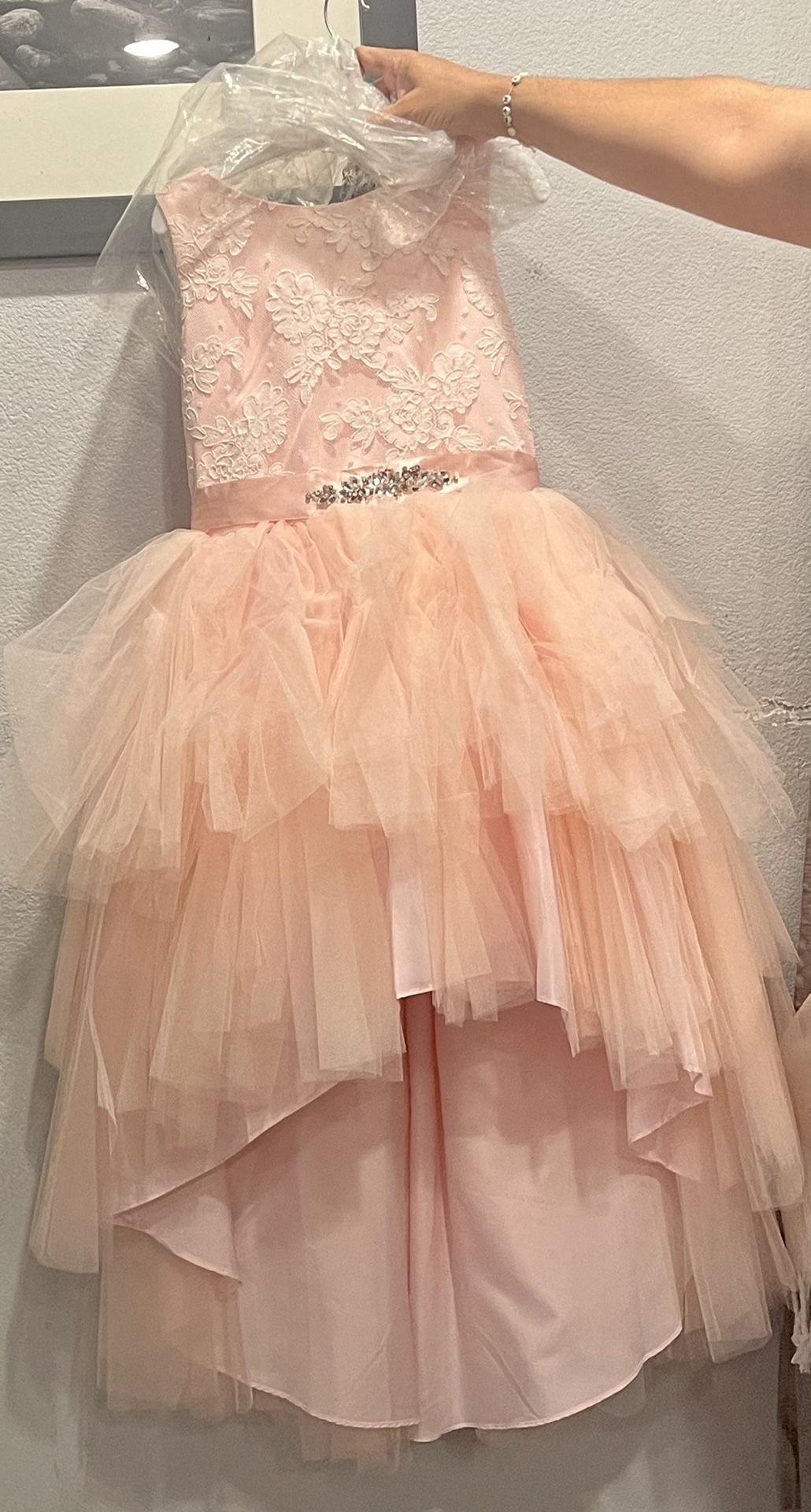 Girls Dress Style 5722 - Satin and Tulle High-Low Dress in Blush