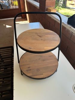 Two-Tier Wood and Metal Serving Stand