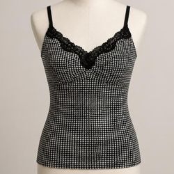 White House Black Market Black and White Houndstooth Lace Trim Camisole Top M