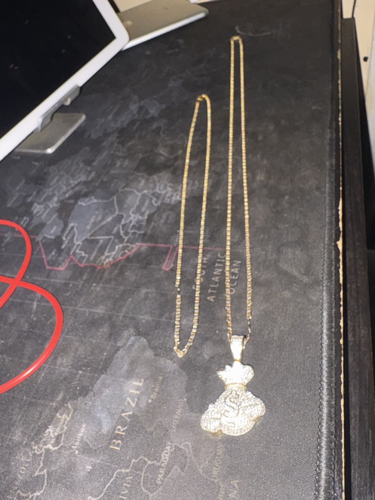 Gucci Diamond Cut Gold 14k Chain With / Ccv Iced Out Mickey Mouse, Money, Sign Charm