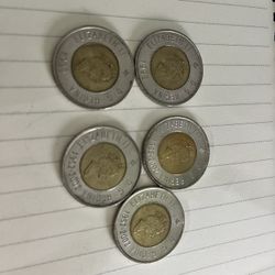 2- 1999 & 3- 2002 Canada 2 Dollar Coins
