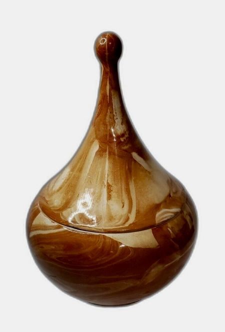 Alaskan Clay Ceramic Creme/Brown Swirl w/Lid Trinket Holder