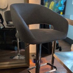 Grey Adjustable Fabric Kitchen Stool With Backrest 