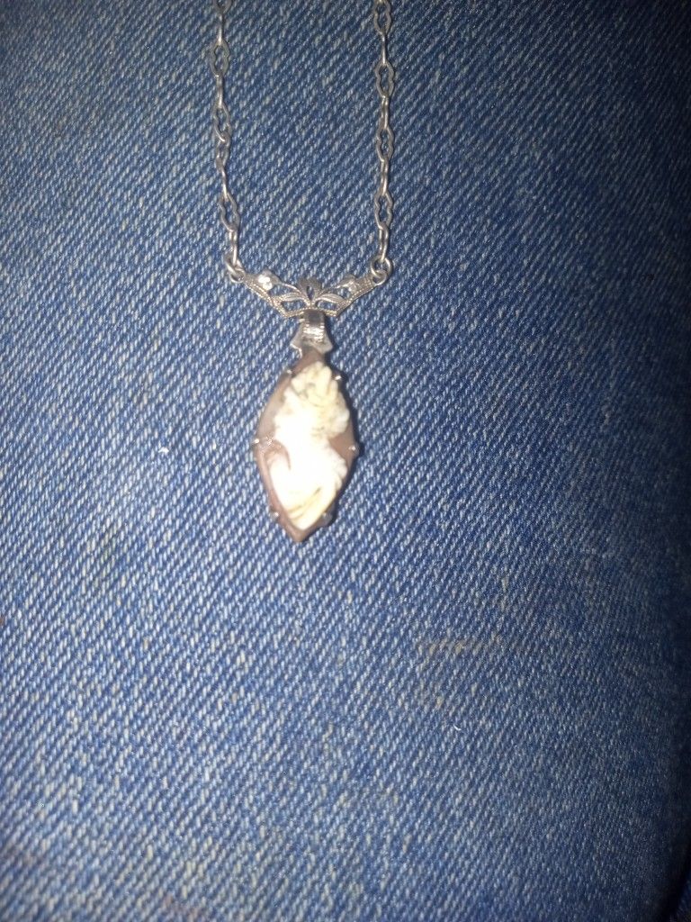 1930'sbAuthentic Cameo Pendant Sterling Silver Necklace