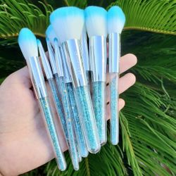 10 Pcs Blue Crystal Makeup Brush Set 