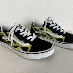Size 6.5 Vans Black and Yellow Flame Sneakers 
