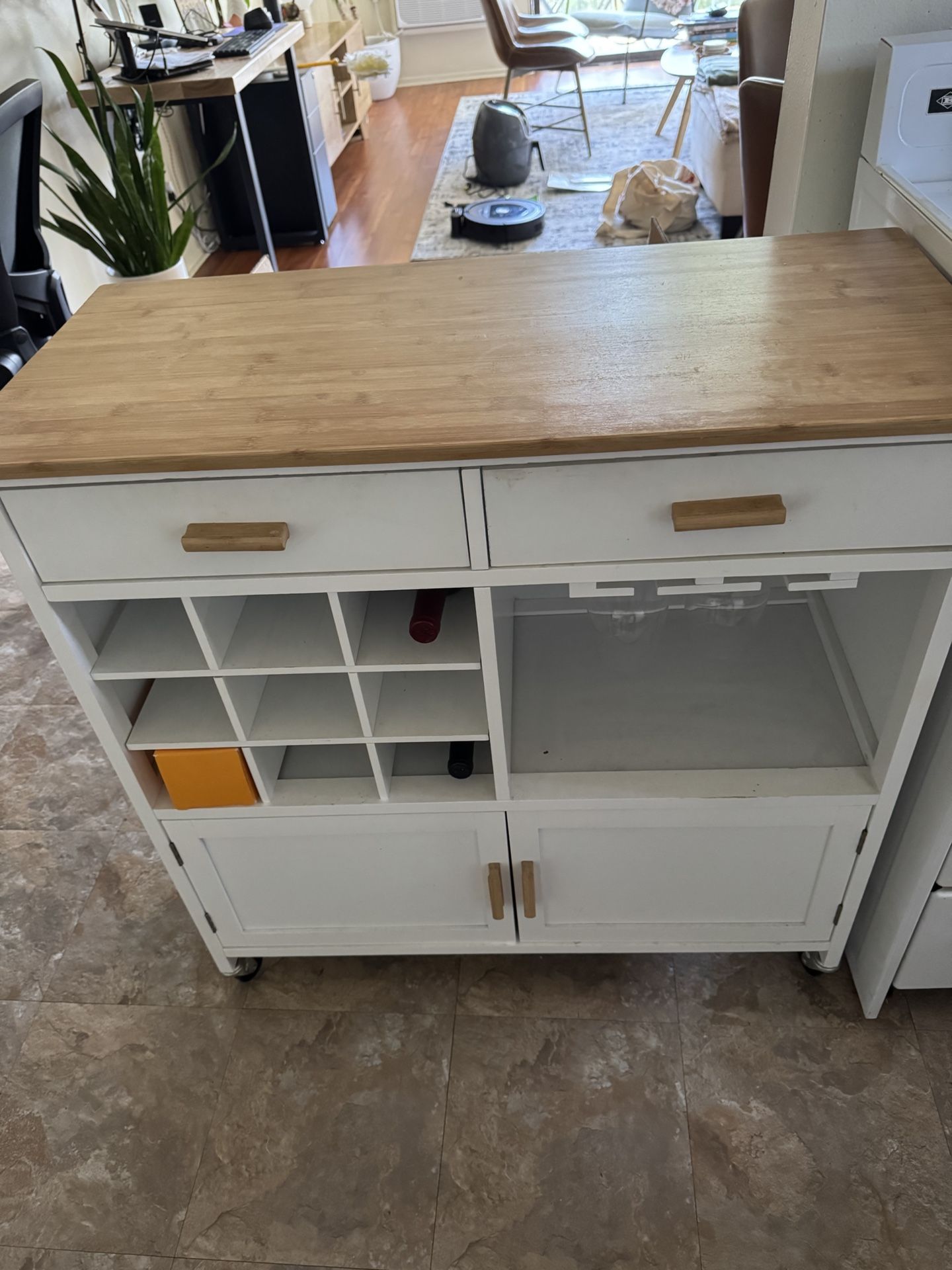 Rolling Kitchen Island Trolley Cart – Wine Rack, Cabinet & Drawer – Excellent Condition