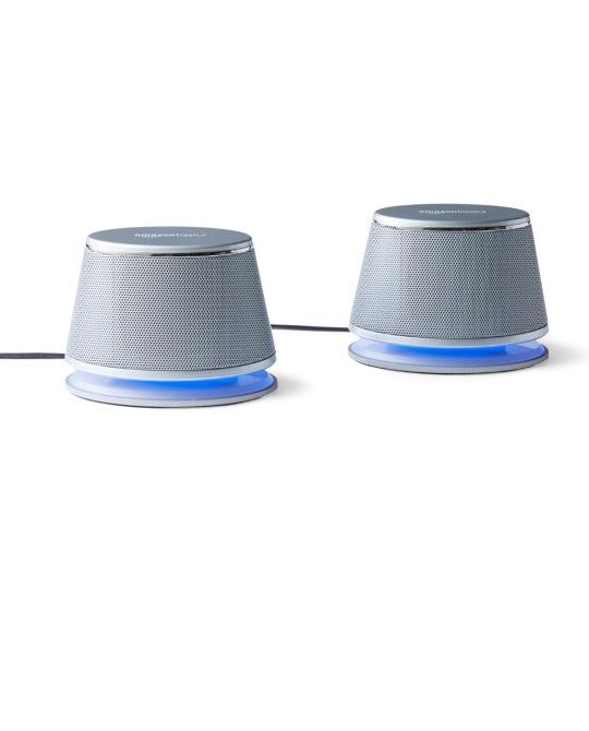 Amazon Basics Stereo 2.0 Speakers for PC or Laptop, 3.5mm Aux input, USB-Powered, 1 Pair, Silver