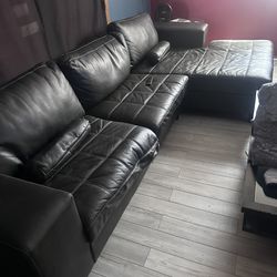 Leather Couch W/ End Tables 