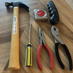 Tool Set Hammer Screw Driver Tape Measure Pliers Wrench Box Cutter 