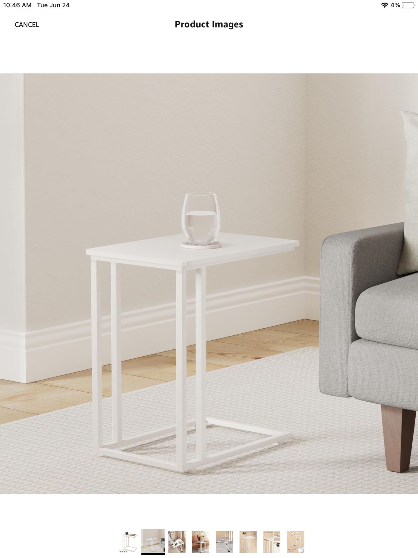 *Brand New In Box* VASAGLE End Table C Shaped Metal Frame Cream
