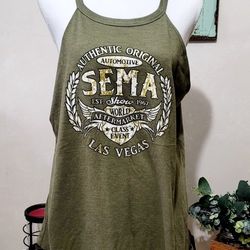 Woman's Las Vegas SEMA Show Olive Green Tri Rocker Tank Top
