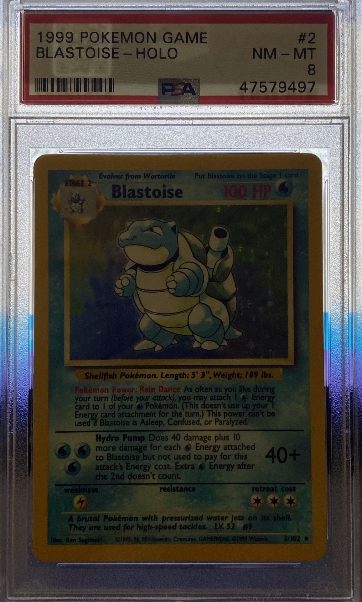 1999 Pokémon Game Blastoise Holo PSA 8