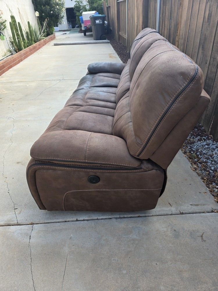 Brown Suede Leather Electric Three Seat Sofa
