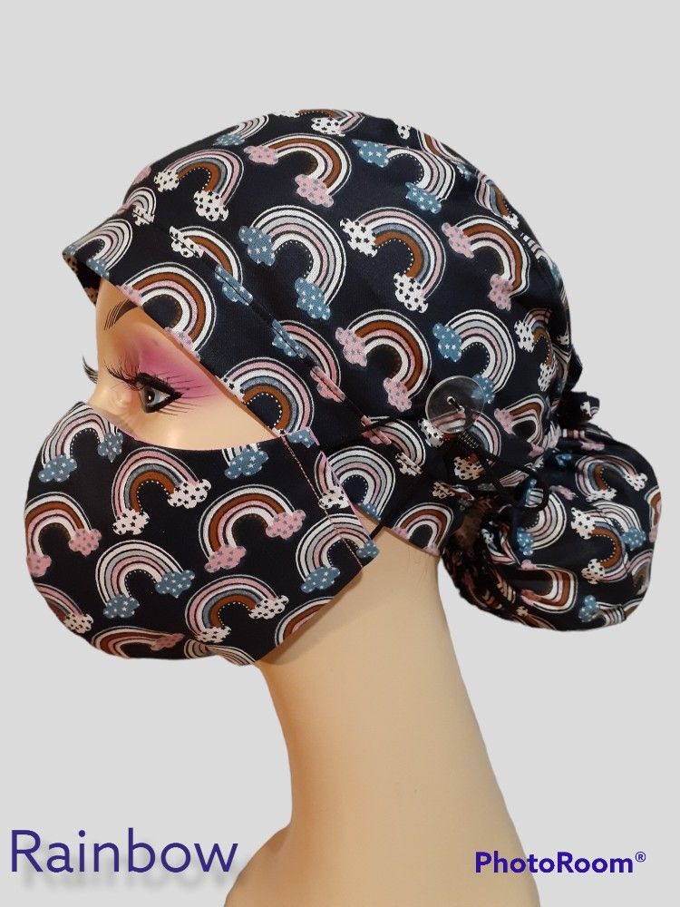 Rainbow Scrub Cap Set Doctor Nurse Chemo Chef Cotton Bouffant Head Wrap Woman's Scrub Hats