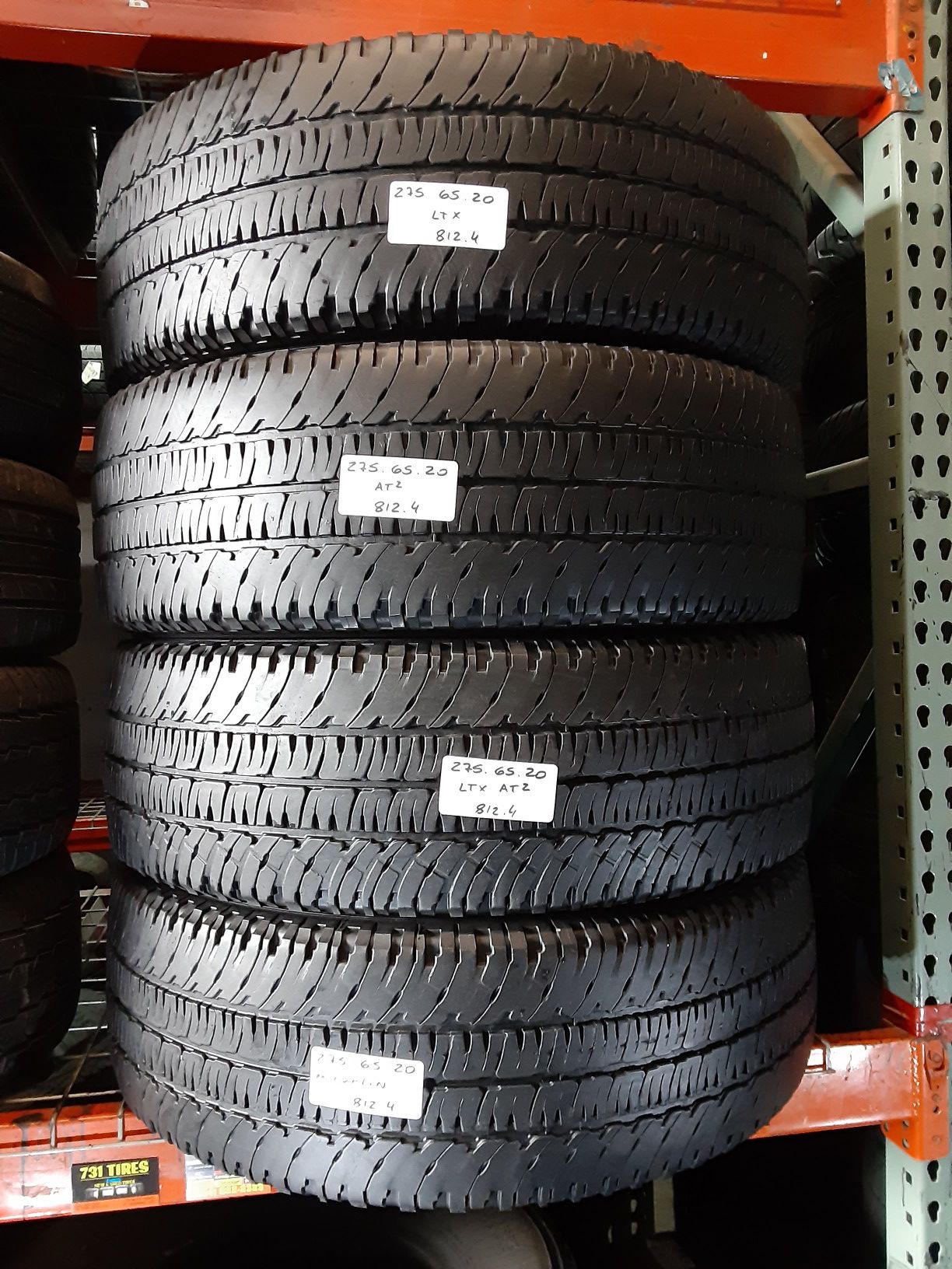 (4) USED TIRES LT275/65 R20 MICHELIN LTX AT2 275 65 20 TRUCK TIRES