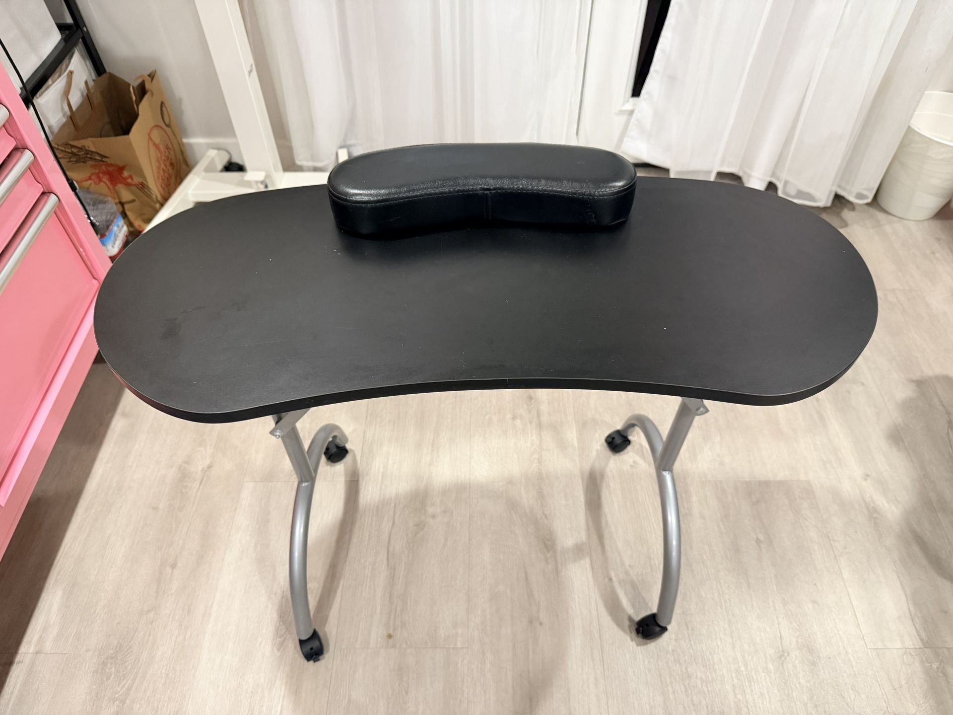 Professional 36''L Portable & Foldable Manicure Table Nail Technician Desk Workstation Manicure Table with Rolling Wheels,Drawer,Sponge,Free Carrying