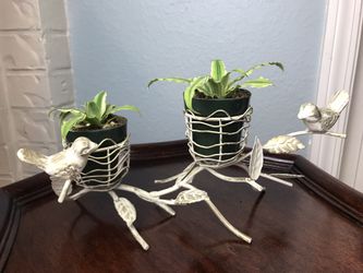 Painted brass bird planter