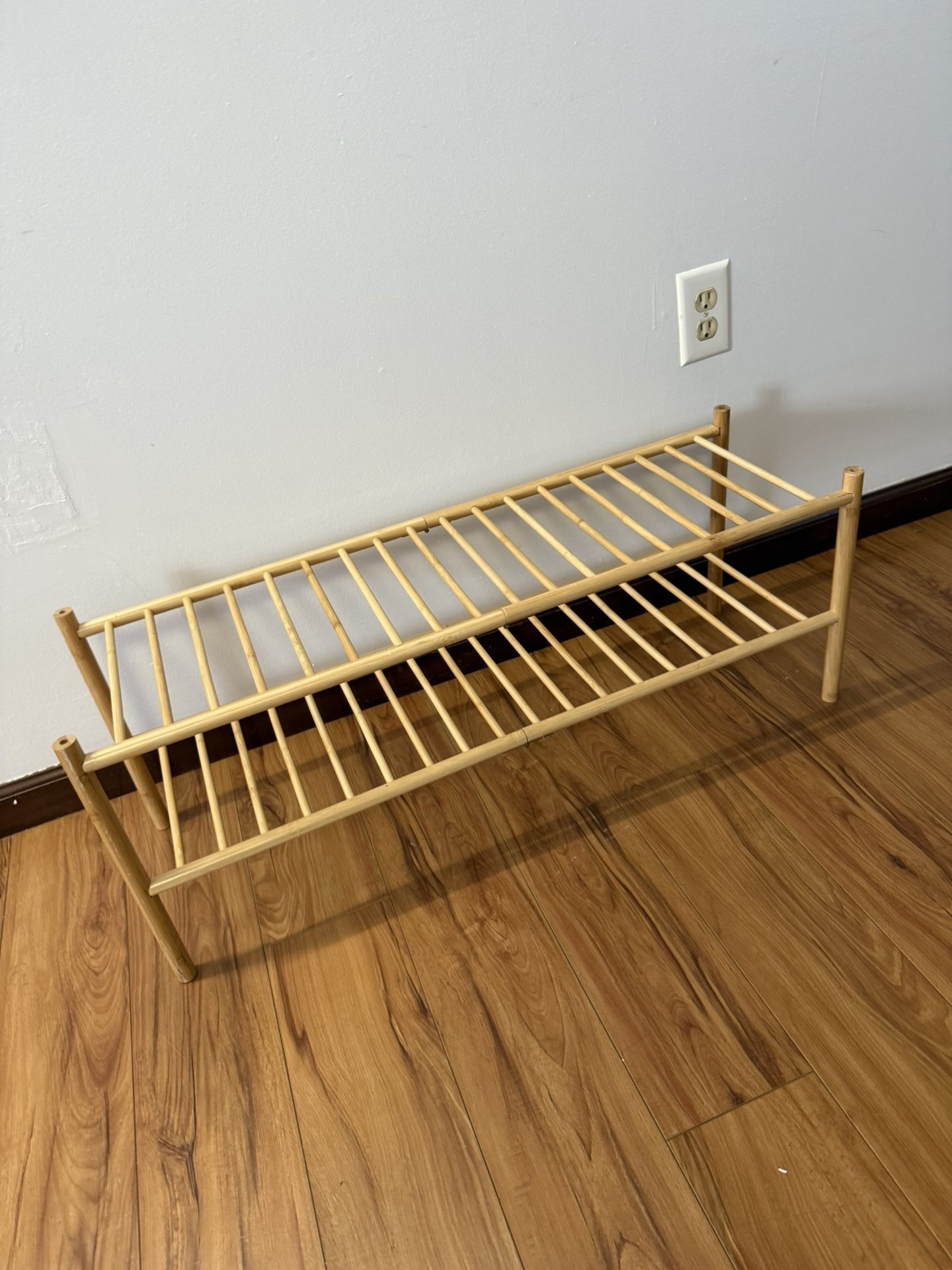 ROMGUAR CRAFT 2-Tier Bamboo Long Shoe Rack, Free Standing Wood Shoe Shelf Storage Organizer for Closet Entryway Stackable 35"x11"x13" (Natural)